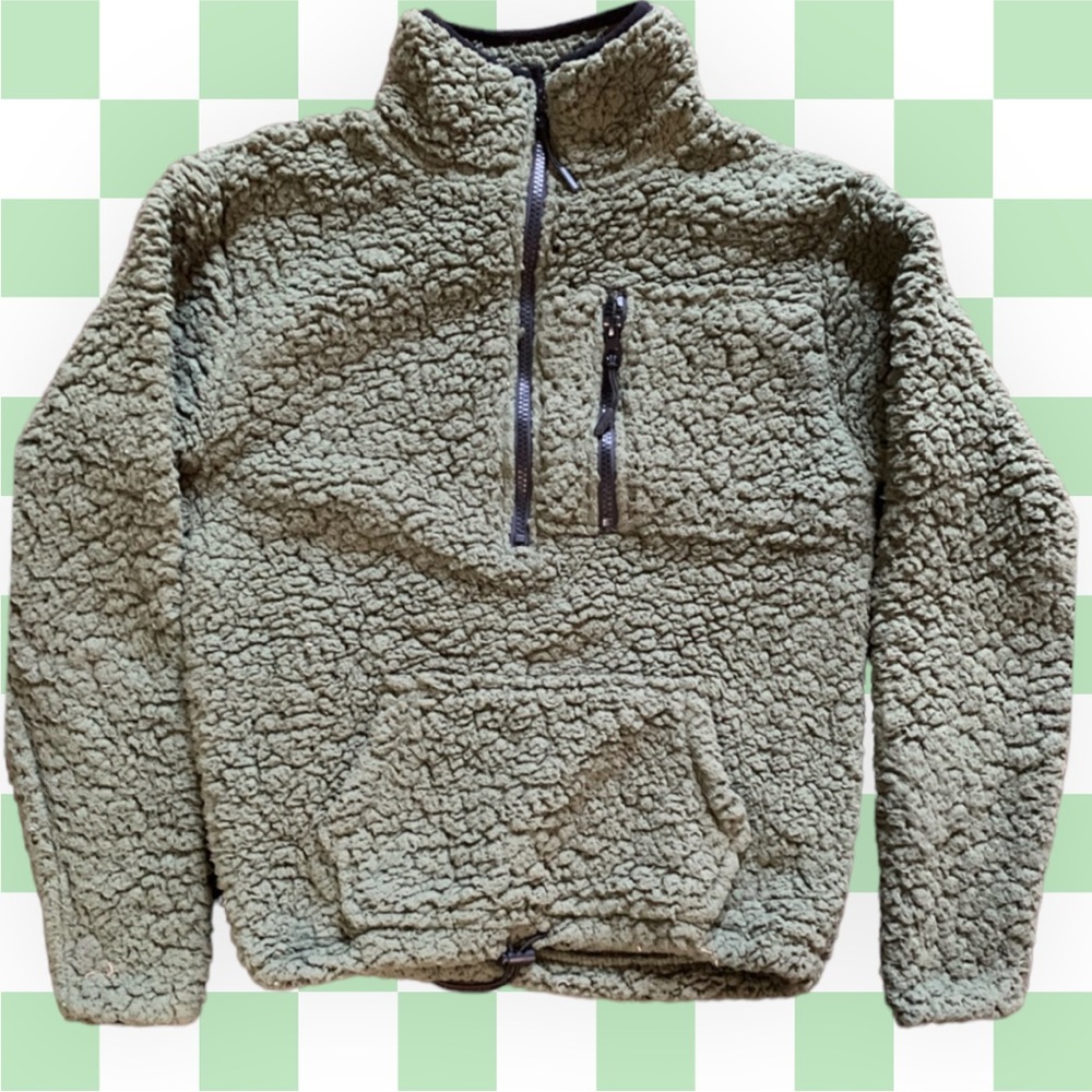 Olive fuzzy half zip pullover